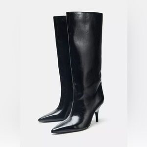 Zara Glossy Black Knee-High Boots